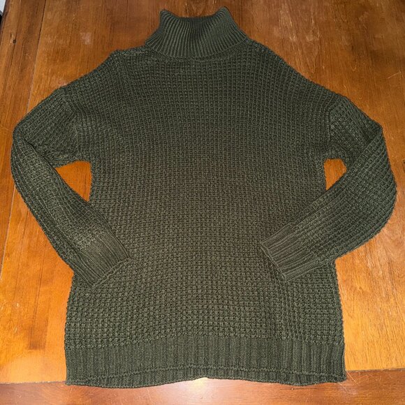 H&M Chunky Knit Waffle Turtleneck Sweater Dark Green - Picture 3 of 8
